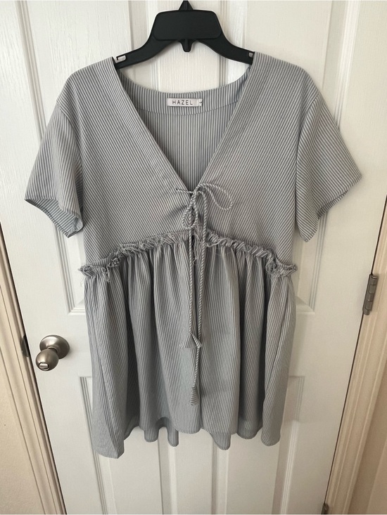 hazel Dresses & Skirts - Hazel light/dark blue Pinstripe Tie-Front Babydoll Dress/Top